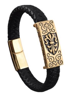 守护金刚结长城纹手牌男士霸气刺青转运珠皮绳手链时来运转手镯男