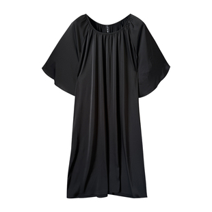 蝴蝶袖仿醋酸亮面裙特大码女装胖mm夏季宽松遮肚子显瘦中长连衣裙