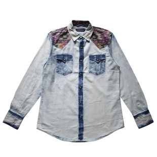 HYDROGEN春秋款衬衫刺绣长袖衬衣休闲时尚纯色纯棉修身上衣潮蓝色