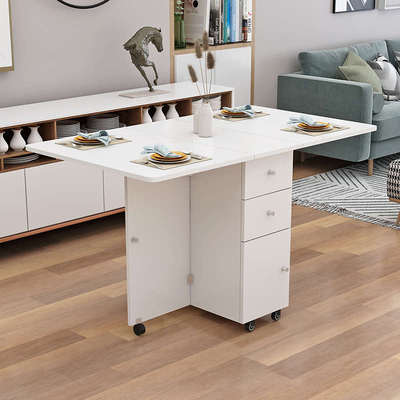 折叠餐桌家用小户型可移动带轮长方形多功能4人6人简易吃饭小桌子