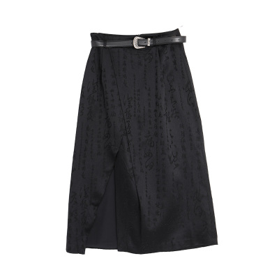 西町村屋新中式提花书法直筒长裙