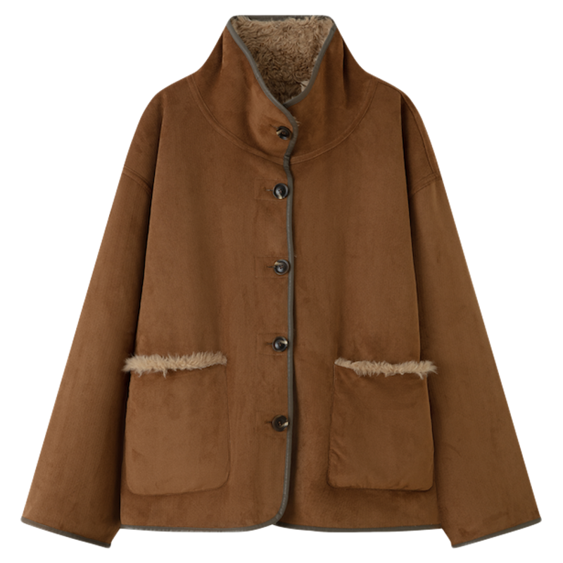 RUISHI芮时 “游牧日记”正反两穿宽松廓形仿麂皮绒皮毛外套女冬