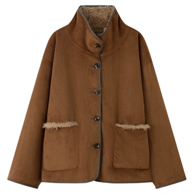 RUISHI正反两穿仿麂皮绒皮毛外套