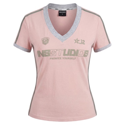 NOPASS「修身V领条纹短袖」