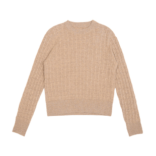 鹿王100%山羊绒衫女圆领绞花纯色百搭亲肤保暖针织衫25年秋冬款