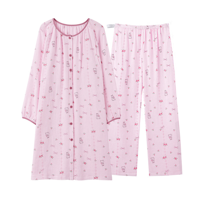 帕兰朵纯棉孕妇睡衣女春秋季长袖长裤产后哺乳侧开口月子服家居服