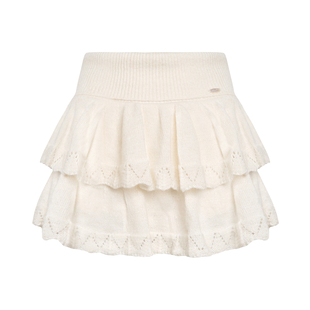 Kroche 浪漫法式 羊毛混纺 蕾丝镂空边高腰蛋糕短款半身裙