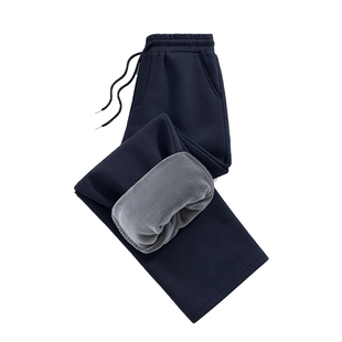 班尼加绒裤子男款冬季青少年奥粒绒运动裤藏青色宽松阔腿休闲裤A