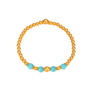 明牌珠宝古法黄金金珠手串 多宝系列足金镶嵌绿松石手链AFK0425