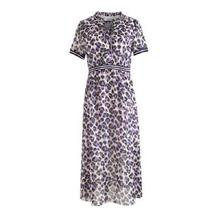 曼哈芙商场同款木耳花边V领高腰连衣裙印花短袖中长高腰显瘦裙子