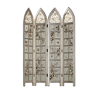 茱莉安法式奢华艺术隔断雕花手绘风景贴金银箔客厅复古双面屏风