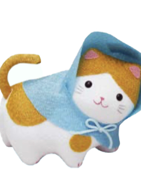 日本制龙虎作手工布艺招福可爱雨衣散步猫咪 雨天柴犬摆件礼物