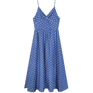 落落狷介 海边度假吊带连衣裙2026年新款波点吊带裙夏季亚麻收腰