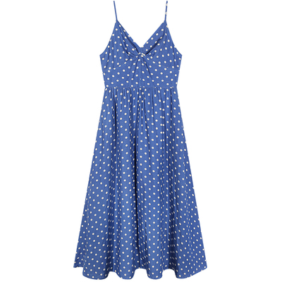 落落狷介波点印花吊带裙女