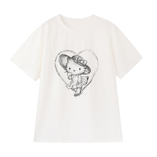 SourceWithU素描梦露 2款80糯米棉手绘KT休闲白tee灰色百搭休闲裤