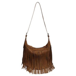 复古小众麂皮绒包包女2025新款休闲百搭斜挎包波西米亚流苏饺子包