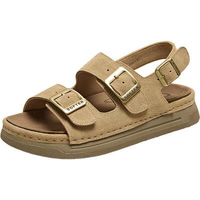 百思图2025夏季新款时尚复古休闲勃肯鞋厚底女凉鞋BV183BL5