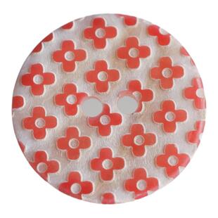 22mm一颗价格英国Textile Garden珊瑚红花朵白底贝壳纽扣