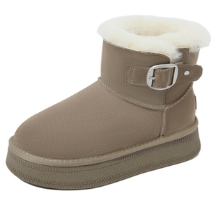 康莉厚底雪地靴女冬季新款加绒加厚保暖毛毛鞋防水防滑棕色短靴子