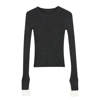 羊毛圆领套头拼色修身打底衫