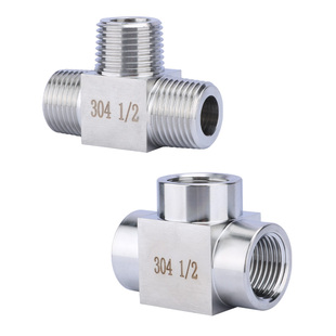 304不锈钢高压加厚内/外丝三通接头螺纹压力表4分6分 M20/14*1.5