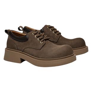 BeauToday厚底休闲皮鞋男高级感大头德比鞋系带皮鞋翘头增高真皮