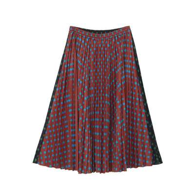 MOVEUP幻走2025冬季新款.FUN系列丈根腰头撞色波点印花过膝半身裙