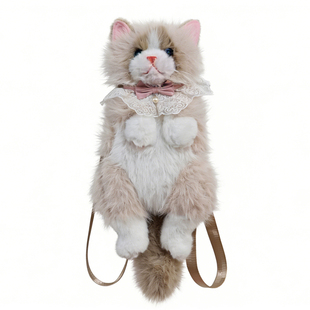 毛绒仿真小猫双肩包可爱卡通布偶猫背包公仔玩具包包女孩生日礼物