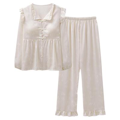 新中式国风睡衣冰丝女带胸垫春秋