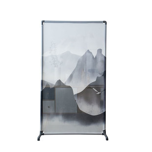 家用屏风隔断新中式山水玄关遮挡饰落地半透明屏风雪纺纱组装座屏