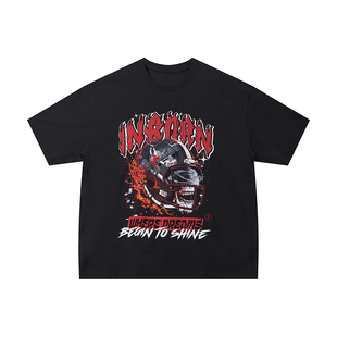 OOTC「重燃」美式复古T恤男骷髅头盔短袖印花街头潮流橄榄球运动