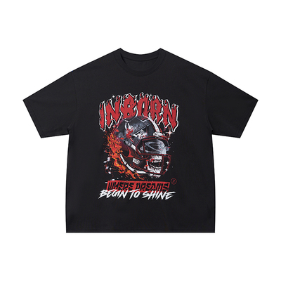 OOTC「重燃」美式复古T恤男骷髅头盔短袖印花街头潮流橄榄球运动