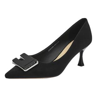 戈美其女鞋夏季新款外穿百搭时尚简约纯色单鞋浅口尖头细跟高跟鞋