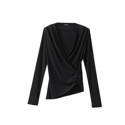 POPCHRIO不对称围裹v领长袖T恤