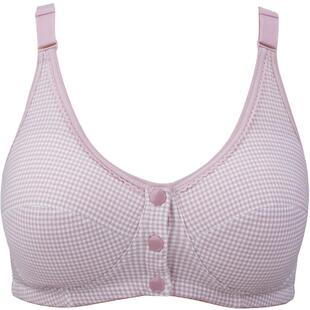 小护士无钢圈文胸中老年棉质大码内衣春夏格纹前扣妈妈背心式内衣