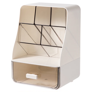 得力斜插式笔筒收纳盒透明抽屉桌面收纳盒化妆品收纳盒家居桌上杂物收纳盒子办公桌面文具收纳盒办公桌置物架