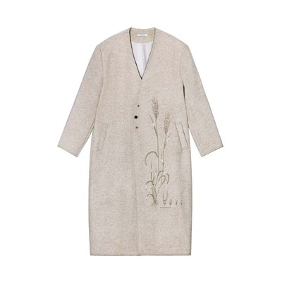 山谷少年秋冬植物刺绣毛呢大衣