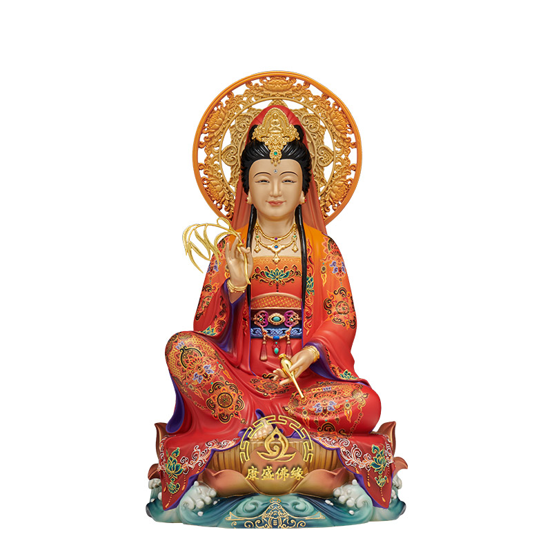 观音菩萨神像全铜彩绘供奉摆件