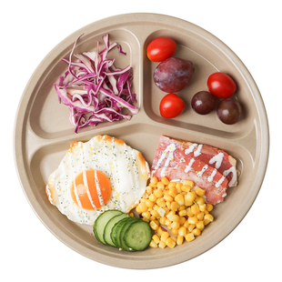 稻谷壳餐盘分格大人211减脂减肥日式分食三格家用大号圆形分格盘