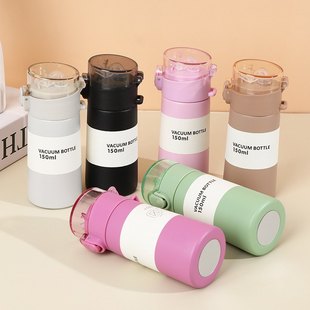 新款 吸管迷你口袋杯304不锈钢儿童保温杯可爱便携直身弹跳盖水杯