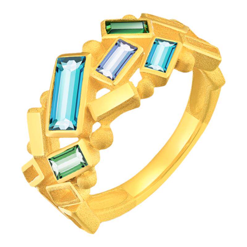 justgold镇金店瑰丽莹雪黄金戒指
