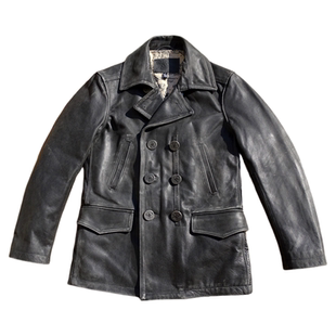 海军潜艇指挥官双排扣中长款大衣美式复古进口爆裂牛皮手工做旧