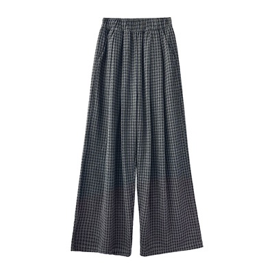 加厚慵懒复古格子裤女冬垂顺显瘦