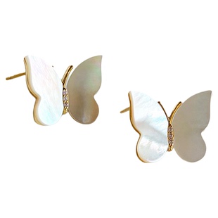 天然白母贝蝴蝶耳钉女小众高级感纯银针耳环2026新款轻奢气质耳饰