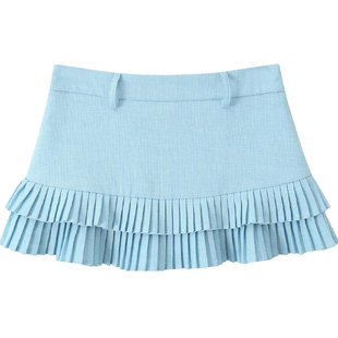 棉洋法式时髦小个辣妹双层百褶裙 复古性感防走光a字裙低腰迷你裙