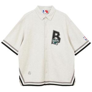 杰克琼斯夏季outlets新款NBA联名雄鹿队宽松字母潮短袖衬衫男装