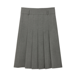 LLANO中腰两面穿百褶裙复古学院风气质A字裙半身裙中长款裙子夏秋