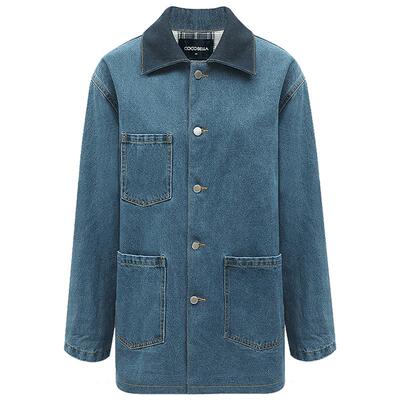 COCOBELLA撞色格子牛仔外套