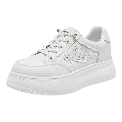 百思图春季牛皮厚底松糕小白鞋