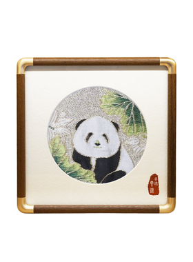 五艺南京云锦荷叶熊猫摆件